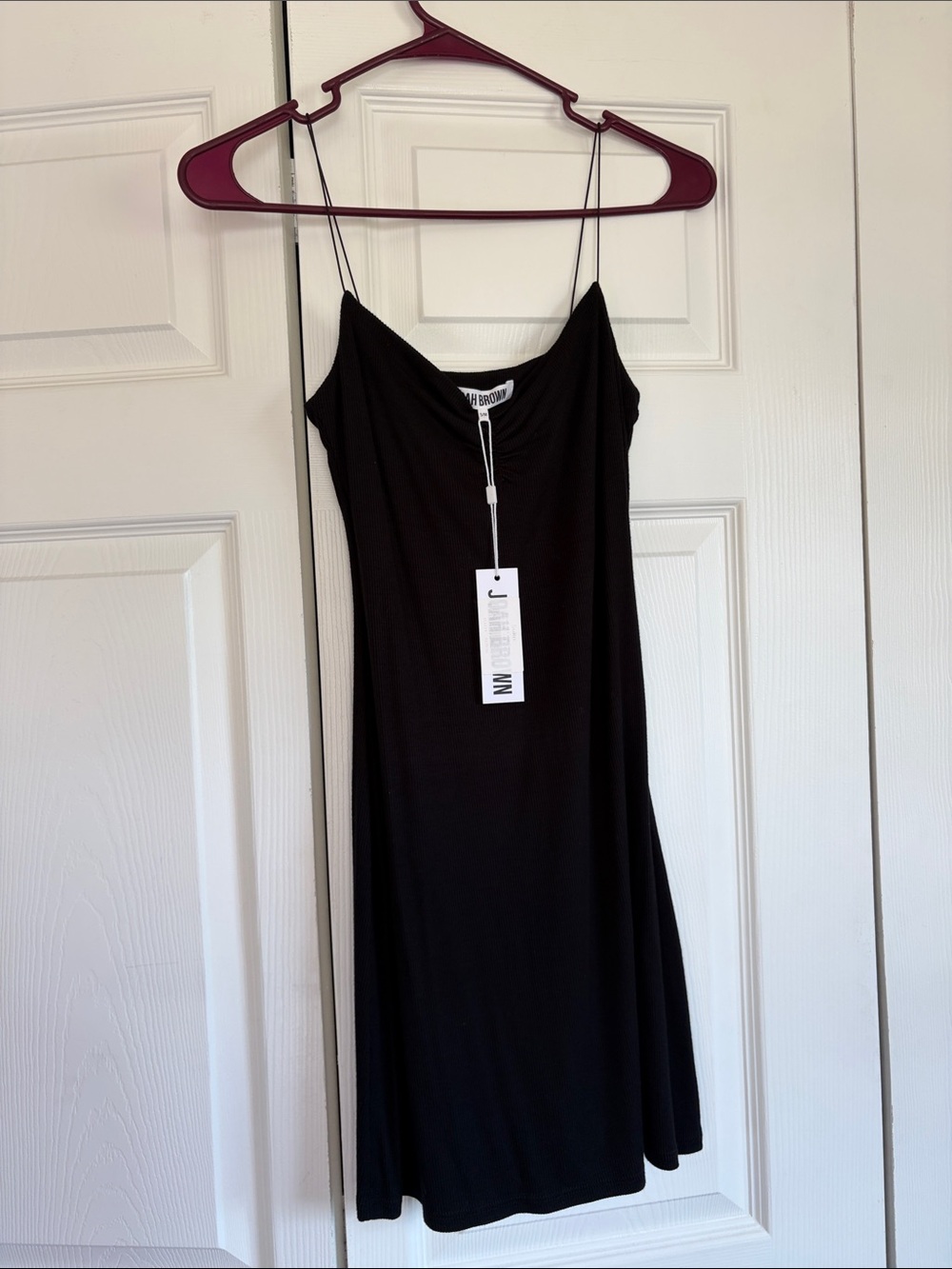 Joah Brown Black Ribbed Cinched Cami Slip Minj Dress Spaghetti Straps Small NWT